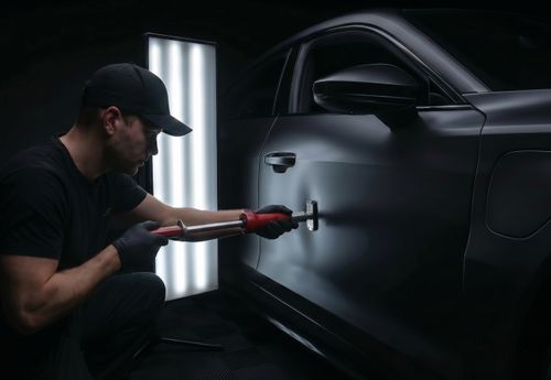 Dent repair on a car panel